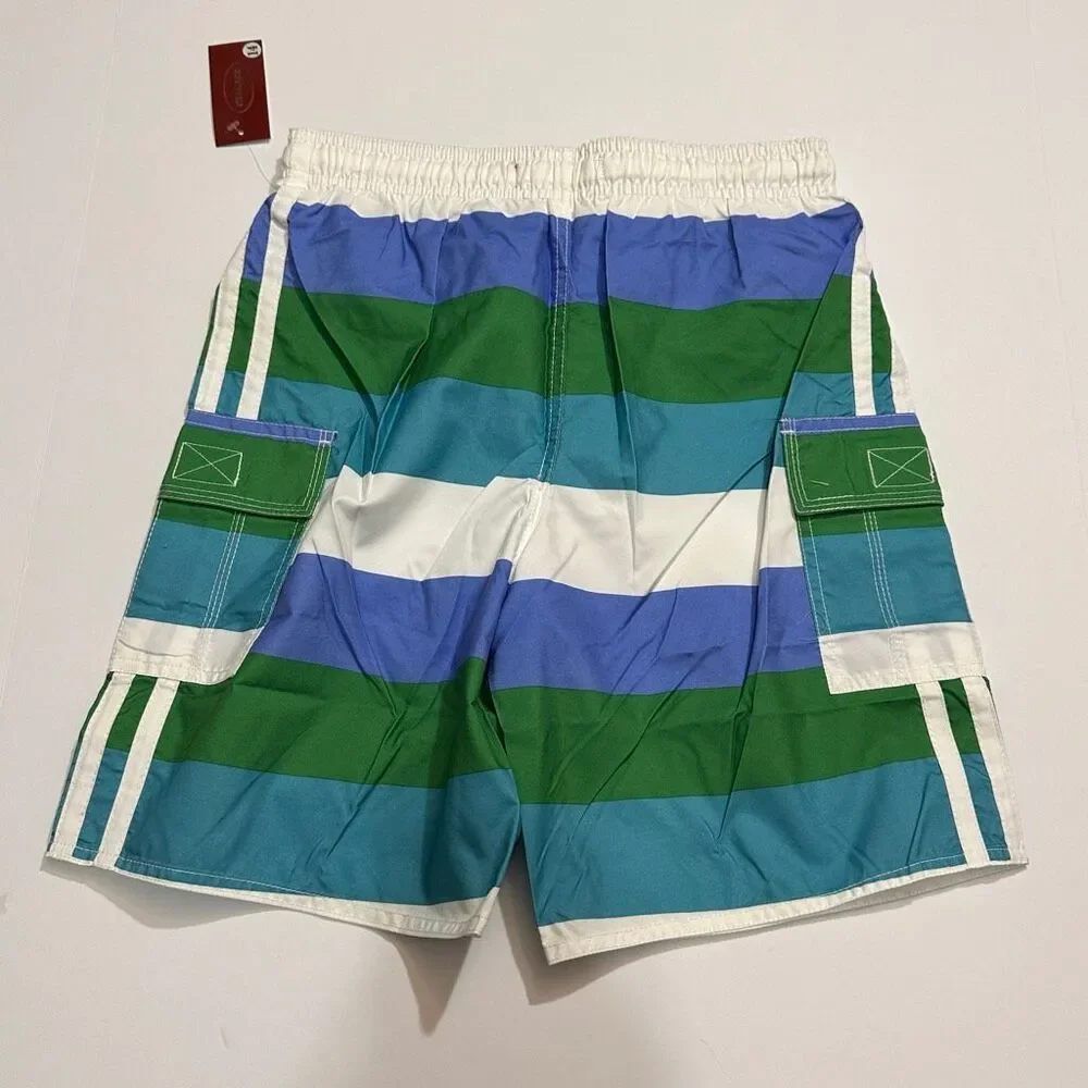 Chalaco Striped Swim Trunks blue, green | Men Size 14/Large